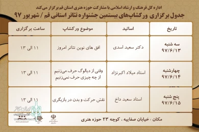 ورکشاپ های بیستمین جشنواره تئاتر استانی قم